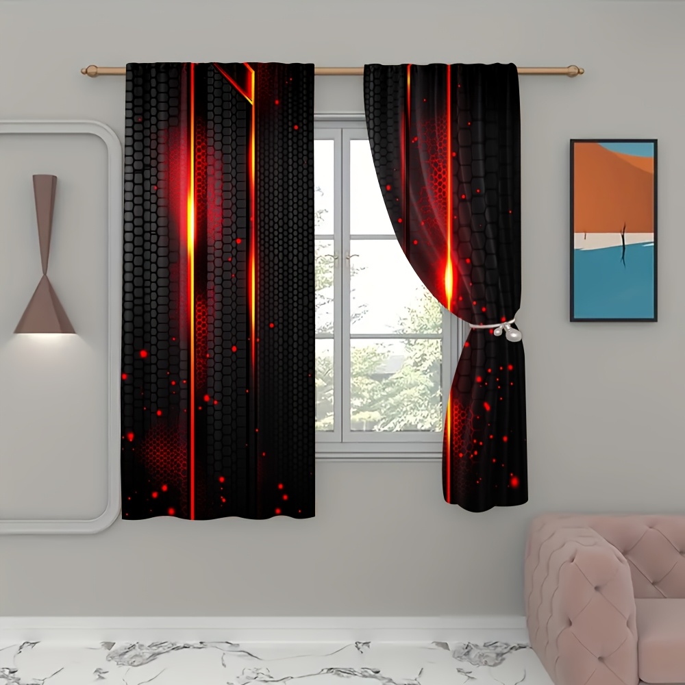 2pcs Lava Curtains Black Red C - огляд і ціна Office Tech For Men