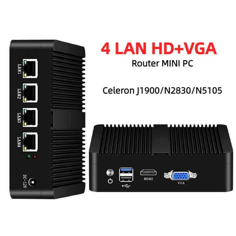 Fanless Mini PC 4 Ethernet Cel - огляд і ціна Thin Client Mini Pc